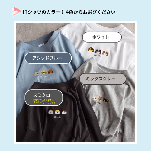 犬種が選べる！わんこトリオ刺繍Tシャツ 名入れ可【選べる4色】親子