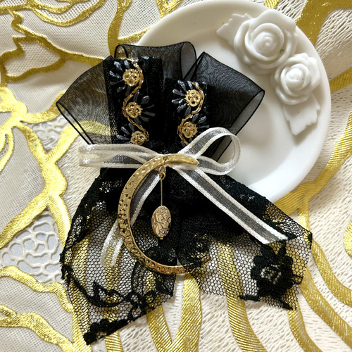 526»´-2wayコサージュand髪飾り´-インド刺繍リボン´-オーガンジー