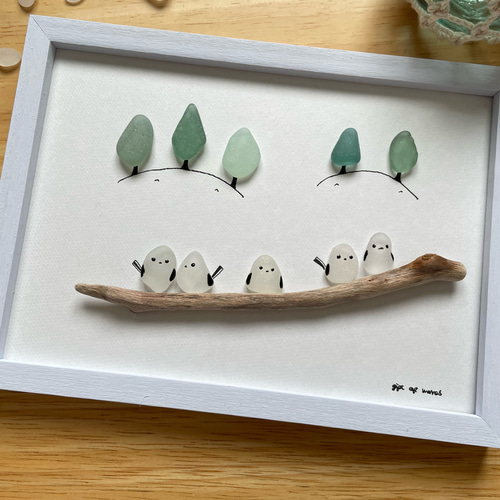 シマエナガの素敵なリース☆ シーグラスアート