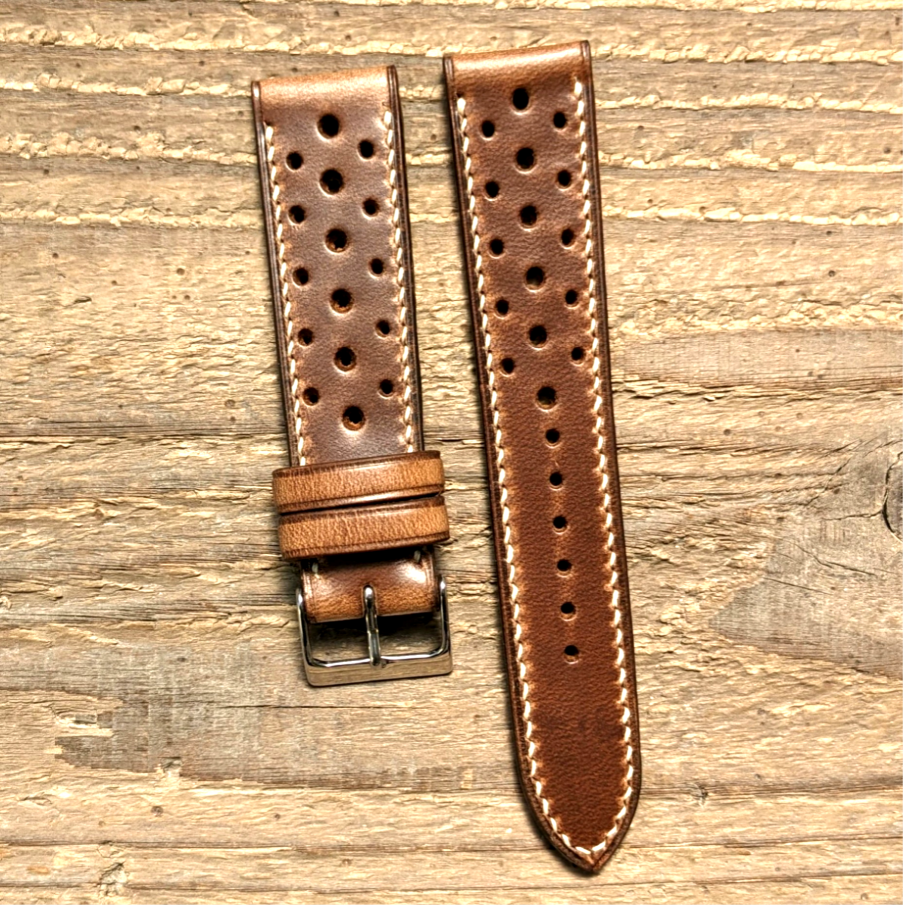 ホーウィン クロムエクセル ナチュラルブラウン｜ラリーフルステッチ　時計ベルト｜サイズ　糸色　カスタマイズ対応｜受注制作