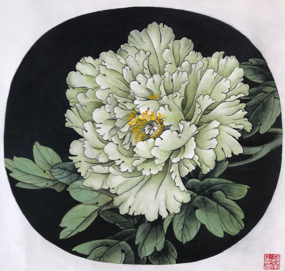 　牡丹　白牡丹　水墨画　細密画　絵画 3枚目の画像