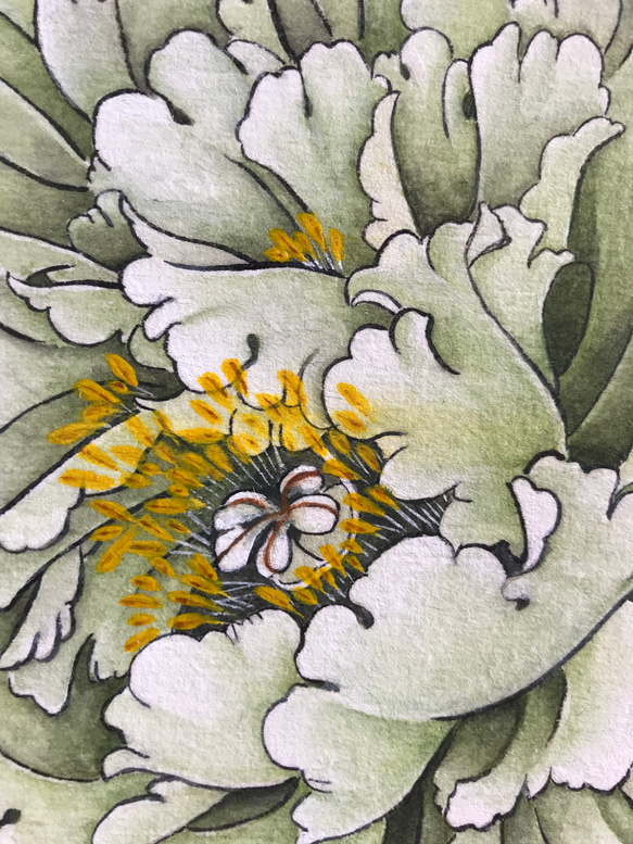 　牡丹　白牡丹　水墨画　細密画　絵画 5枚目の画像
