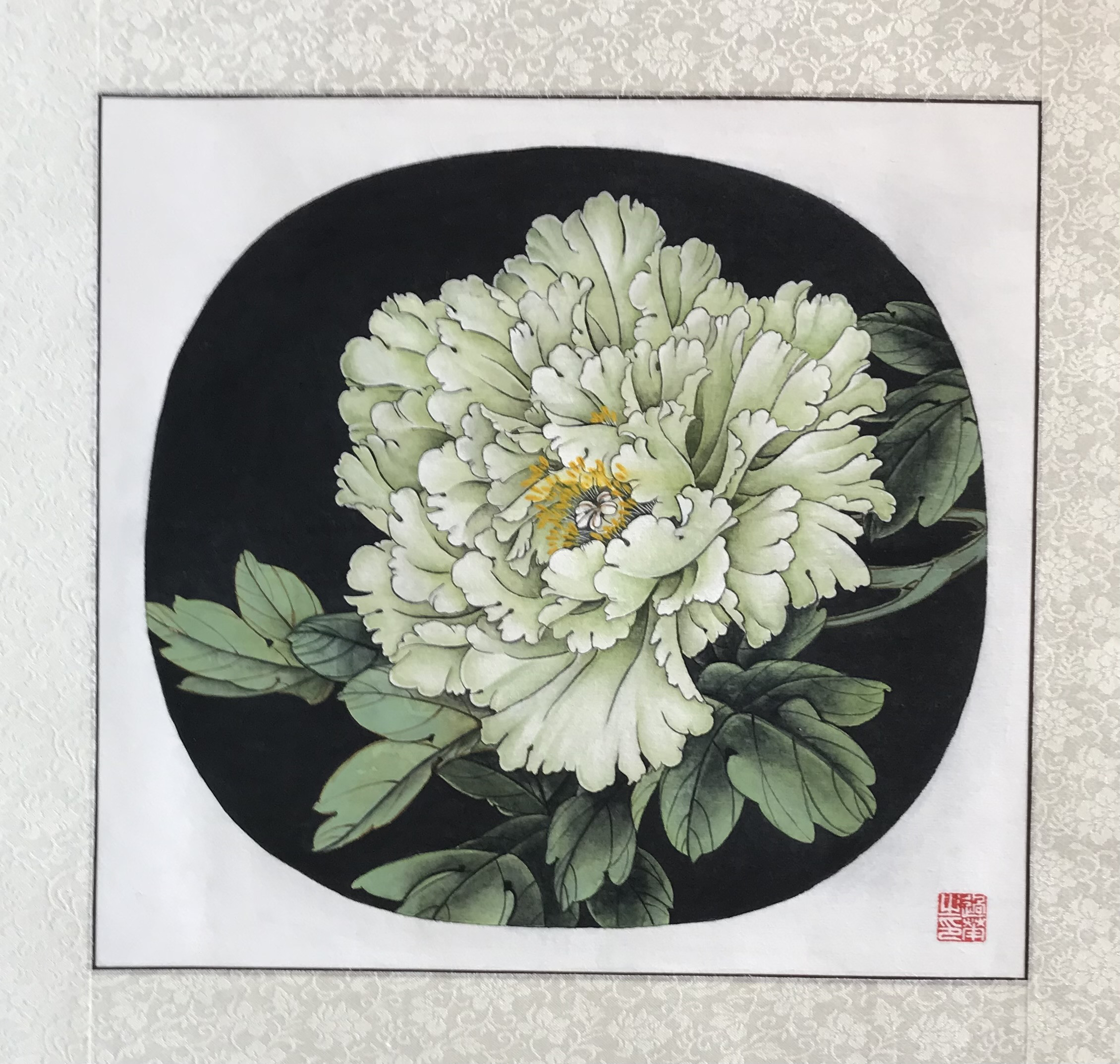特大サイズ　牡丹の水墨画