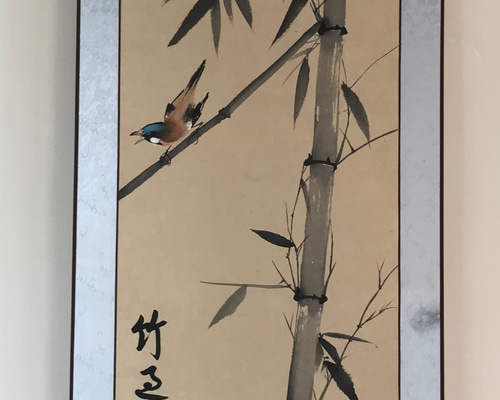 竹と鳥の水墨画 掛軸 竹と鳥の水墨画 掛軸 - メルカリ