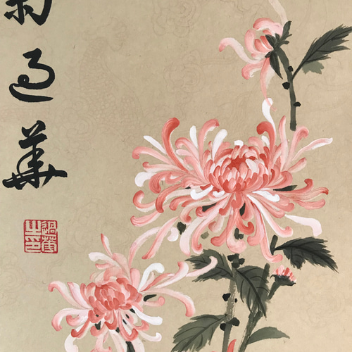 菊 掛け軸 絵画 秋 ピンク 絵画 こたつ 通販 17920372｜Creema