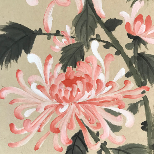 菊　掛け軸 掛軸 (掛け軸) 秋用 菊花に雀 緒方葉水 尺五立 約横54.5cm×縦