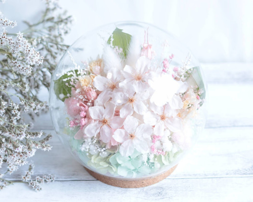 ドーム フラワー ペア 大切な方に贈るお花】Thank YouフラワーガラスドームM“桜の花畑