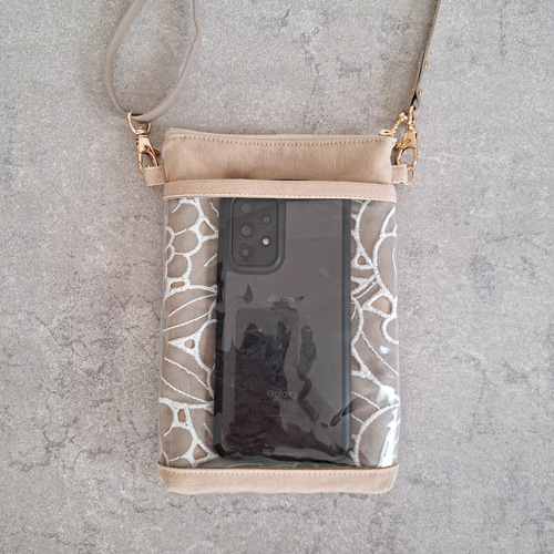 ハンドメイド☆スマホポシェット☆マギーエンジェル♪ Mサイズ スマホショルダー バッグ スマホポシェット 透明外