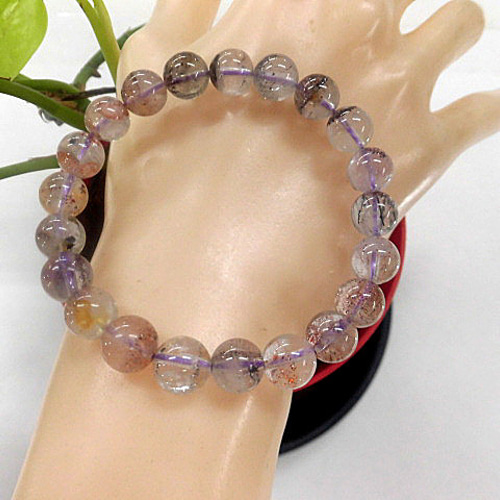 天然石 スーパーセブン8.9～9.4mm玉ブレスレット 内周：約18.3cm  