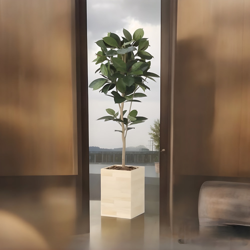 光触媒　人工観葉植物　フェイクグリーン　ウッドボックスゴムの木1.8 光触媒 光の楽園 ウッドボックスショウナンゴム1.8m【インテリア