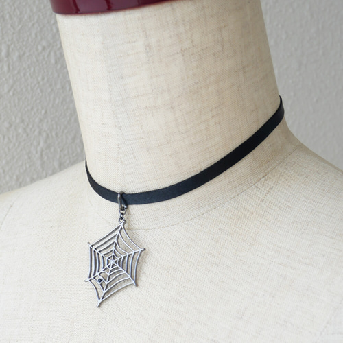 ハロウィン スパイダー 蜘蛛の巣 サテン チョーカー レディース メンズ