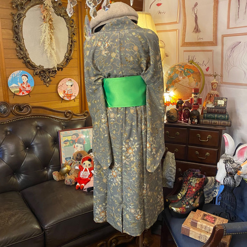和洋折衷 着物 リメイク ワンピース ドレス 名古屋帯サッシュ