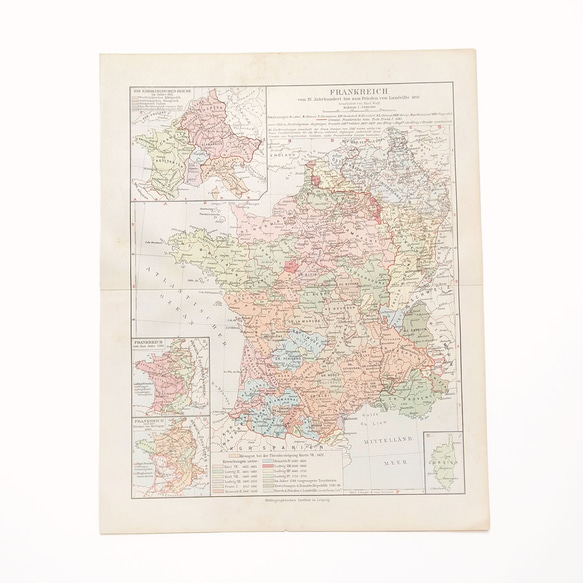 15世紀から1801年リュネヴィルの和約までのフランスの地図 アンティークマップ 古地図 図版 1957-104 その他素材 backlane  通販｜Creema(クリーマ) 17921074