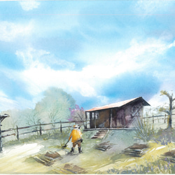 水彩画 陸揚げ船(原画)額装付き 水彩画 船の風景 2014年作 船を描く 習作 : tedkimotoの水彩画