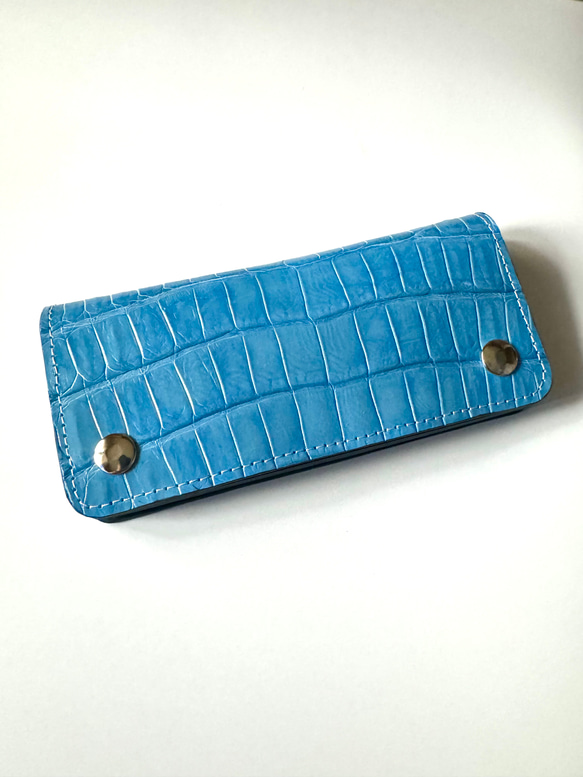 クロコダイル　皮革　ポロサス　ターコイズブルー　1枚 クロコダイル 皮革 ポロサス ターコイズブルー 1枚 ワニ革 藍染め