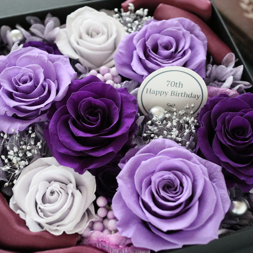 プリザーブドフラワーケーキ ラウンド紫✰ ピンク ギフトケース付き