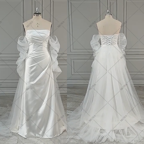 袖とトレーンが外せる2wayウェディングドレス 前撮りドレス 781 ドレス  