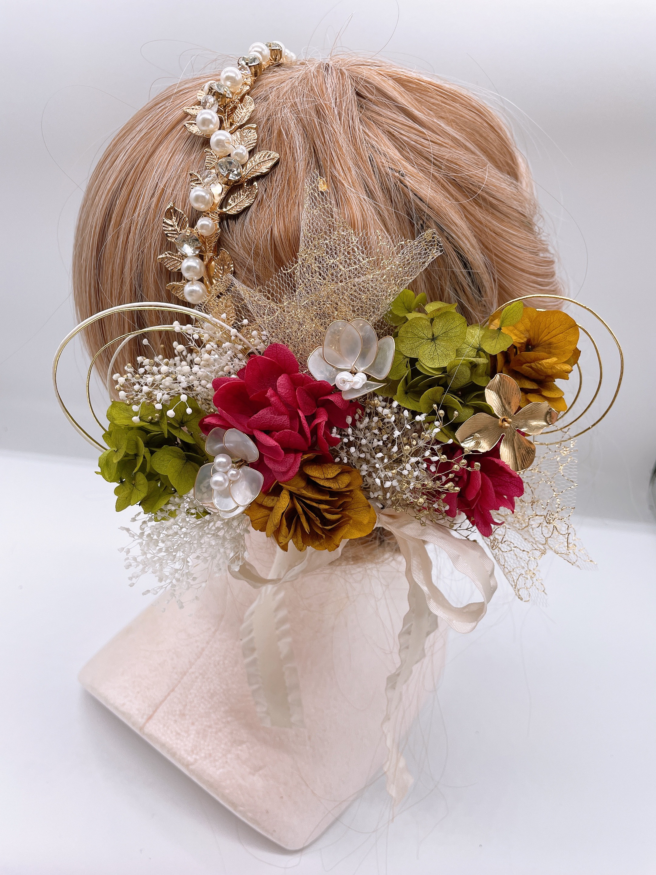 和装髪飾り　ヘッドドレス　水引×リボン×カチューシャ