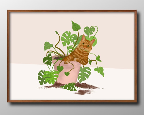 原画】『木の人と猫たち』猫の絵 絵画 パステル画 アンティーク 植物