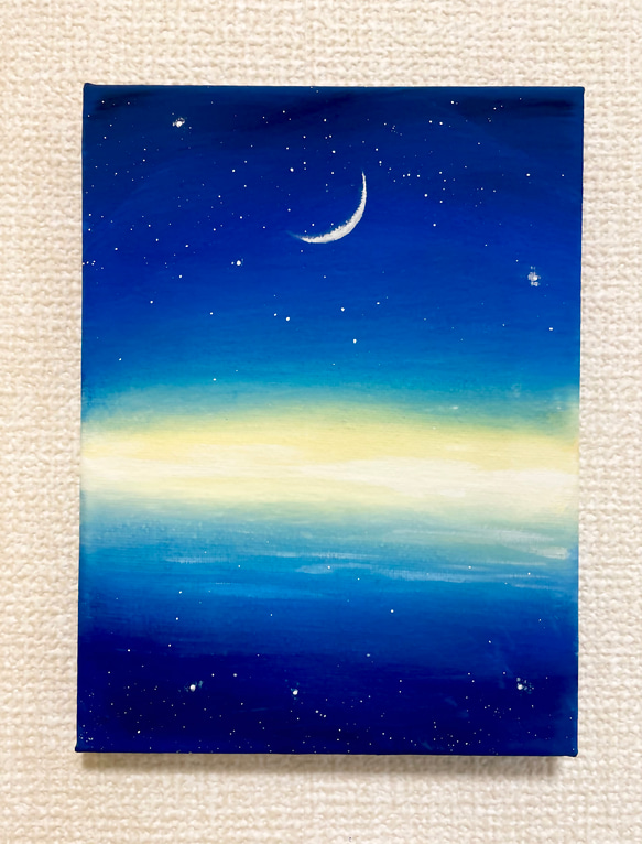 【夜光湖】　F3キャンバス　アクリル画　原画　一点物　風景画　夜景 夜光湖】 F3キャンバス アクリル画 原画 一点物 風景画 夜景