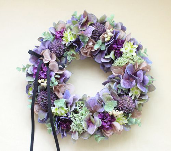 charme～ルリタマアザミとアジサイのリース アートフラワー l`oiseau