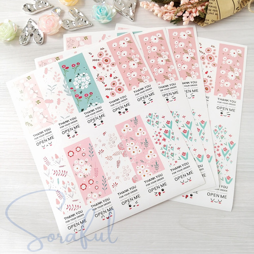 40枚】パッケージステッカー 梱包 シール フラワー 花 （10枚x4シート
