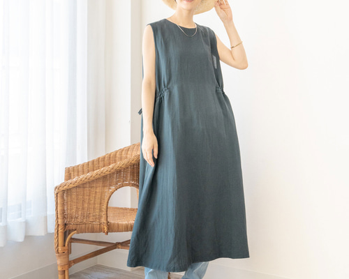 洗える/清涼感/草木染め】リネンバンブー サイドリボンノースリーブ