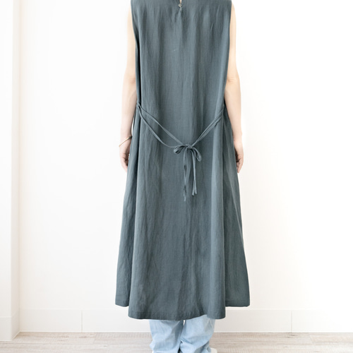 洗える/清涼感/草木染め】リネンバンブー サイドリボンノースリーブ