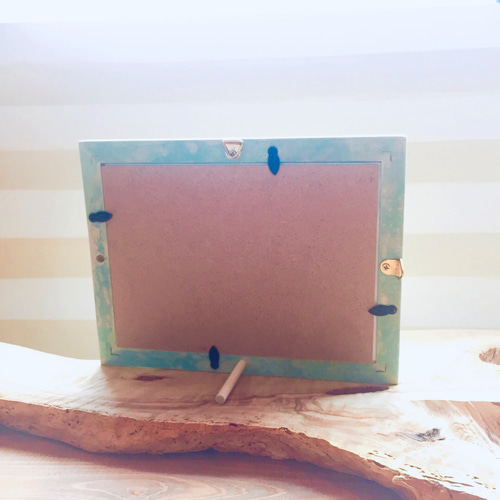 人魚イラスト & マーブリング 木製フォトフレーム 2L【Mermaid】水彩