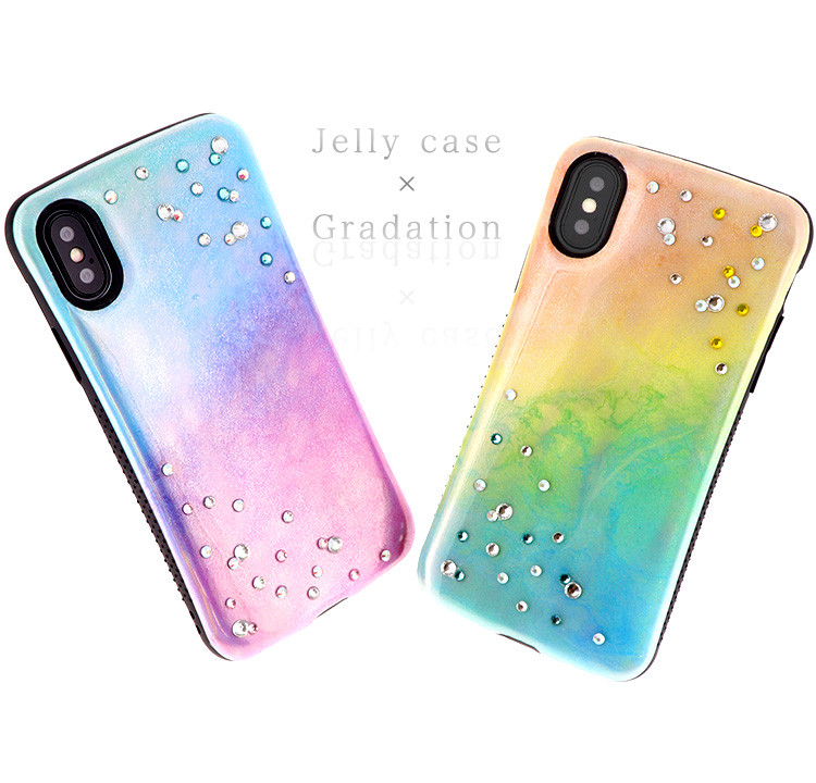 オーロラグラデーションのスマホケース 送料無料 Xperia iPhone Android キラキラ 耐衝撃hj-002