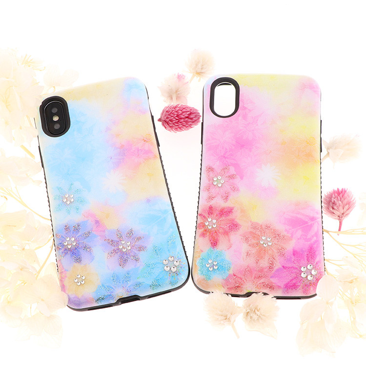 お花の耐衝撃スマホケース　送料無料　可愛い　キラキラ　ラメ　おしゃれ 花柄 ビジュー　hj-003