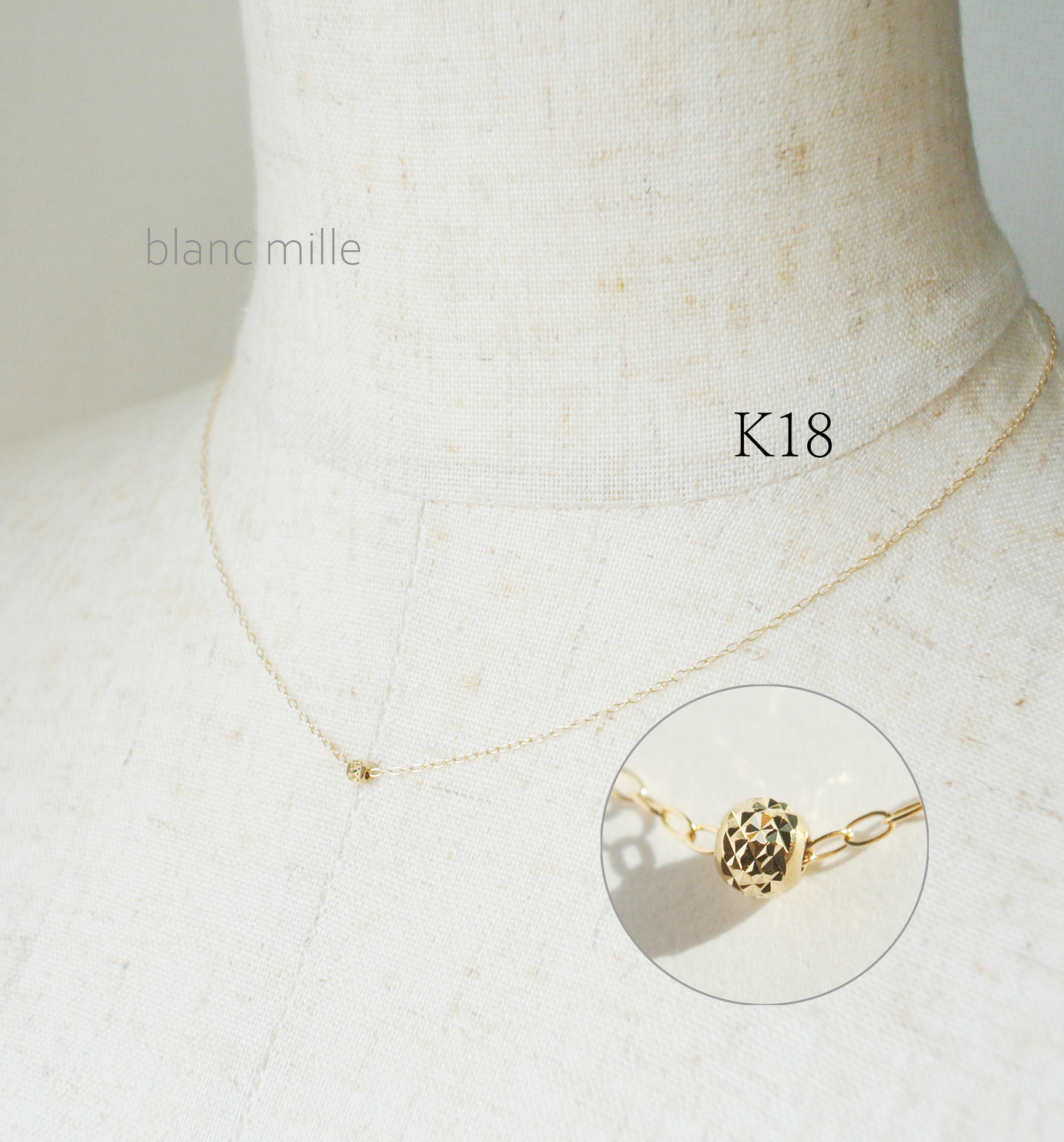 No.nb-0.9c3○*K18シンプル カット入りビーズネックレス○*18金ゴールドビーズ華奢 18k