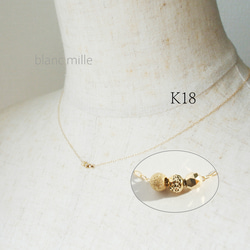 No.nb-0.9b3○*K18 3粒ビーズネックレス○*18金ゴールドビーズ華奢 18k