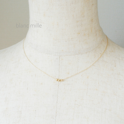No.nb-0.9b3○*K18 3粒ビーズネックレス○*18金ゴールドビーズ華奢 18k