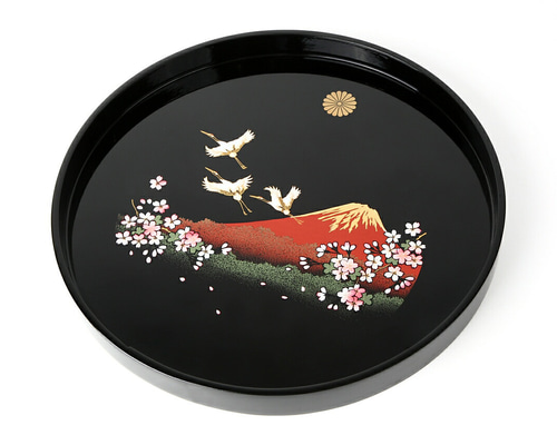 蒔絵桜紋 漆塗り木製盆 丸盆 木製漆塗りのお盆 桜花模様 Wooden tray | こだわりの和