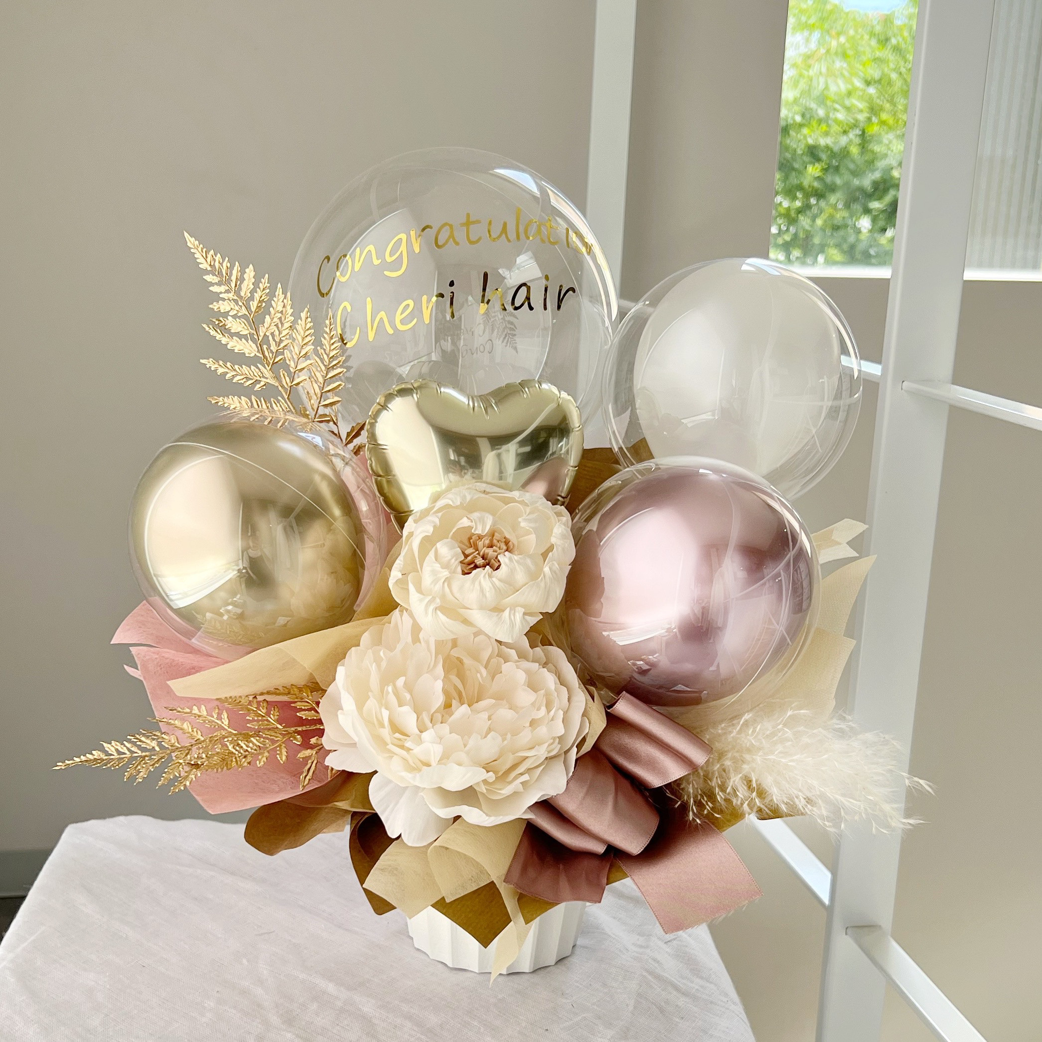 45cm お花屋さんのバルーンフラワー　222ピンクゴールド 結婚祝い　誕生日　電報　祝電　開店祝い　開院祝い　開業祝い 4,417円