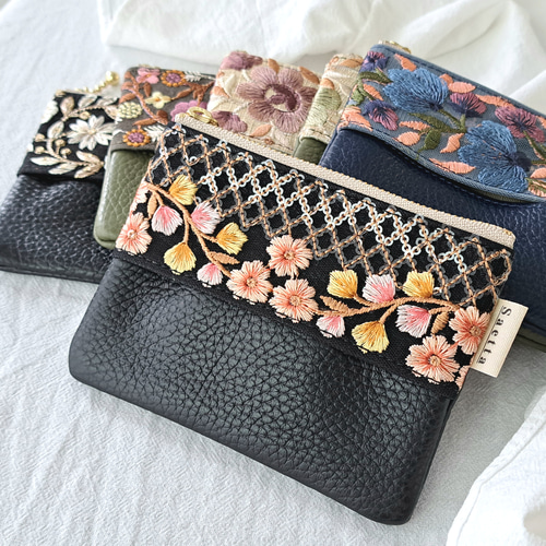 ポケットティッシュケース インド刺繍リボン ブラック 405-1