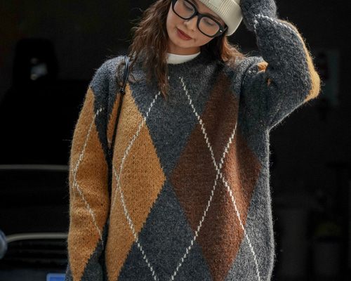 アルパカ×ラビットファー ウエスタン風ニットジャケット パッチワーク ブラウン 64a492ed92024d3289b2162251ca99