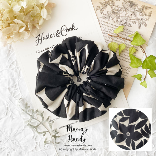 No.3リボンヘアゴム☆ハンドメイド☆モノトーン☆ブラック&ホワイト