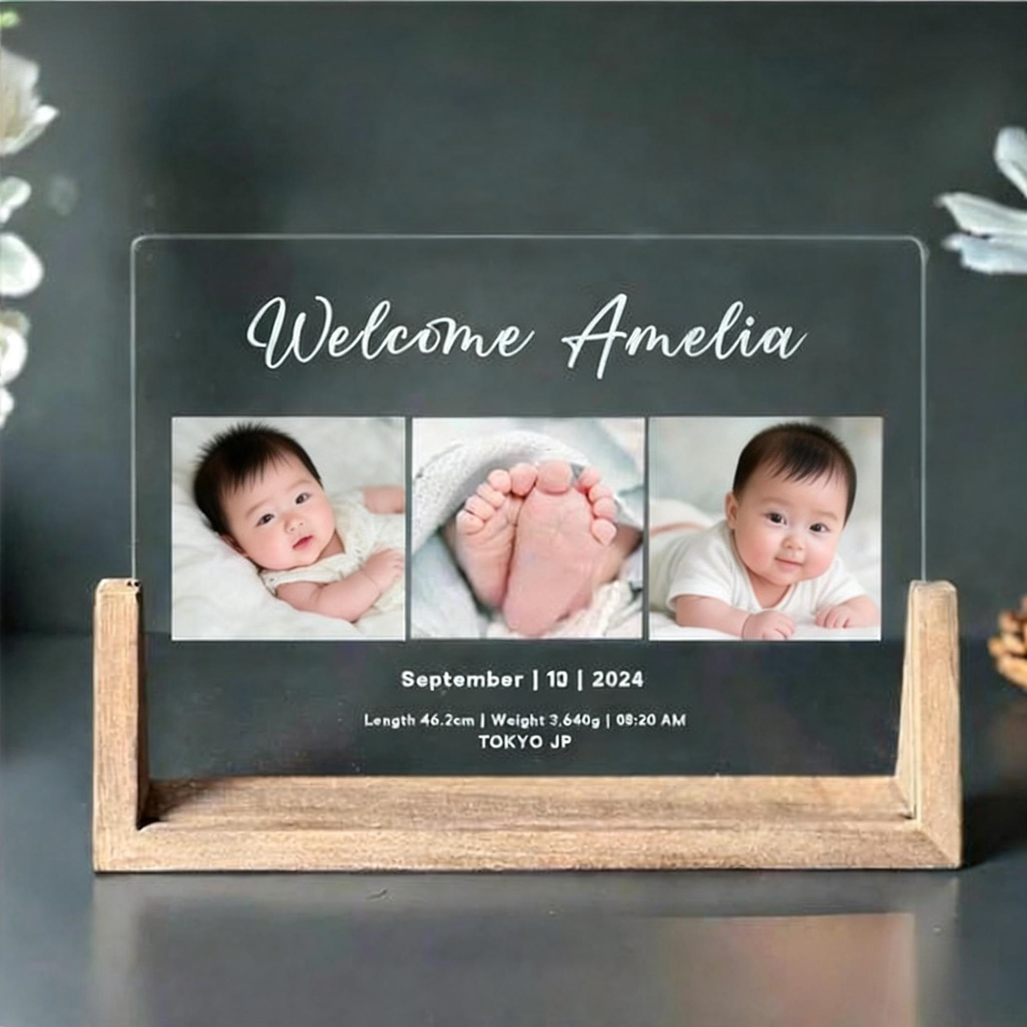 【オリジナル フォトフレーム】縦向きアクリルスタンド｜フォトフレーム機能｜出産祝い・記念ギフト