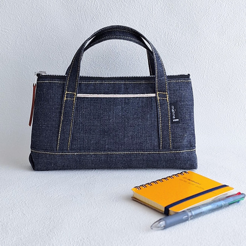 デニムトートバッグ型ポーチ☆大容量ペンケース (インディゴ) ポーチ