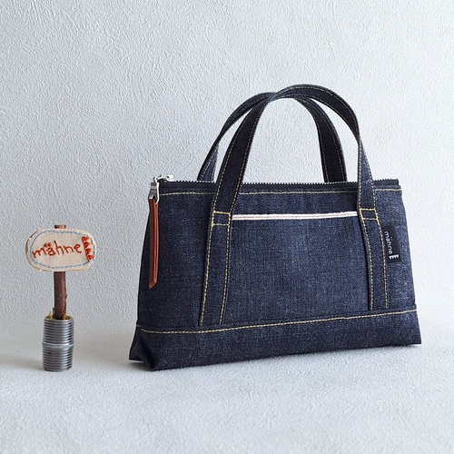 デニムトートバッグ型ポーチ☆大容量ペンケース (インディゴ) ポーチ