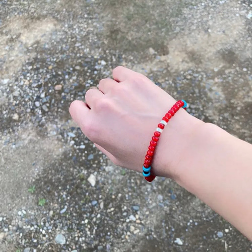 ホワイトハーツブレスレット 5mm玉 ホワイトハート×ターコイズ