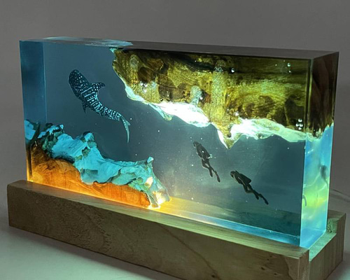 レジンランプ　海　ナイトランプ　ジンベエザメ　ダイビング　アート　インテリア レジンランプ 海のランプ ナイトランプ ジンベイザメ ダイビング