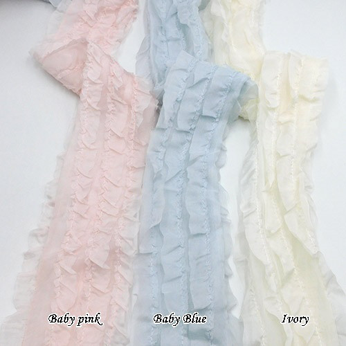 シフォン フリル ワイド リボン（Ivory / アイボリー ）80mm ×50cm