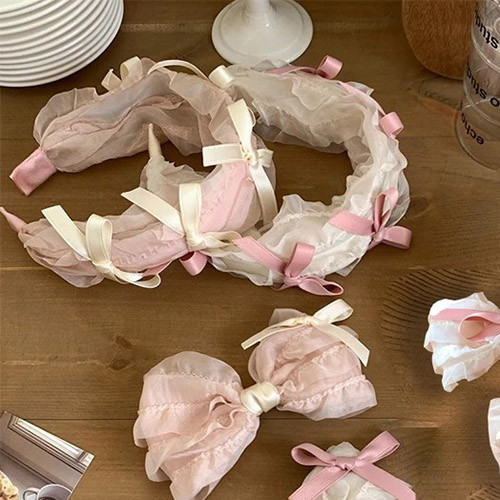 シフォン フリル ワイド リボン（Ivory / アイボリー ）80mm ×50cm