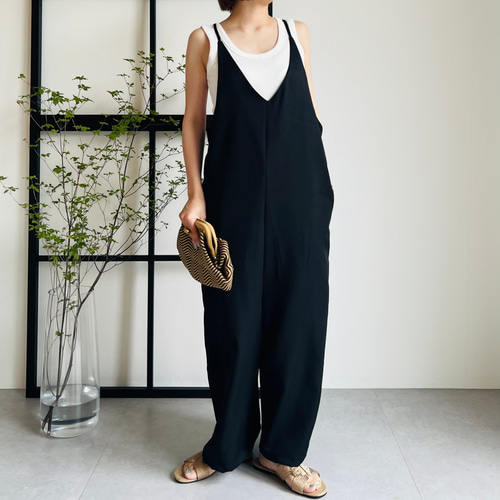 Gauze# リネンアトリエオールインワン　くらすこと オールインワン Gauze# リネン アトリエオールインワン ブラック