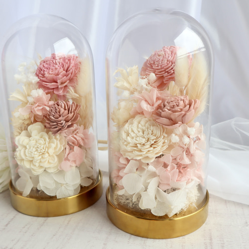 高級感のある茶色陶器ガラスドーム仏花（2ケース9800円）（1ケースは5000円 高級感のあるガラスドーム茶色陶器仏花（2ケース9800円）（1