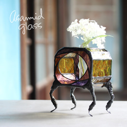 ステンドグラス バオバブの木 グリーンの葉っぱ ガラスのオブジェ