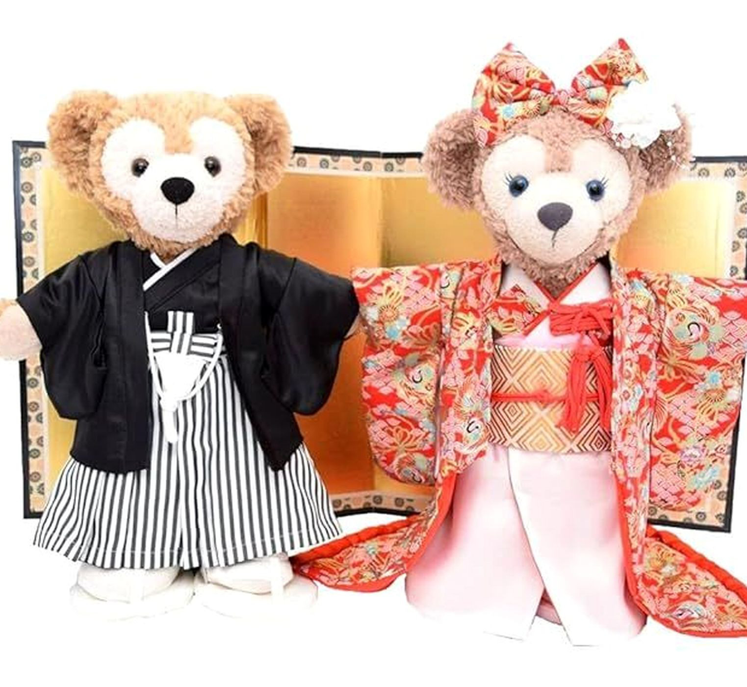 最終値下げ【本体＆衣装セット】ダッフィー&シェリーメイ　結婚式　前撮り　和服 和装前撮り⑬ 🔸後ろ姿🔸 ダッフィーシェリーメイも 仲良く座ら